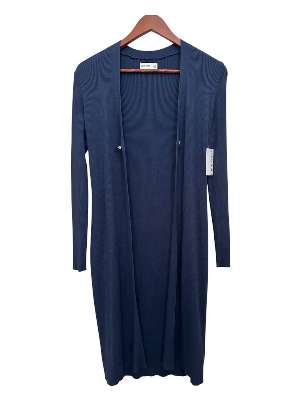 Nine West Long Navy Open Front Ribbed Cardigan Size Xs